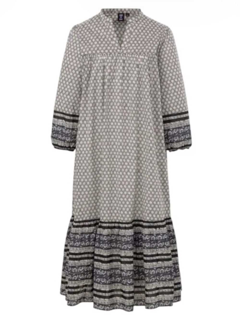 Anna Sui Uniqlo Boho Peasant Cotton Floral Paisley 3/4 Sleeves Tunic Dress Sz L